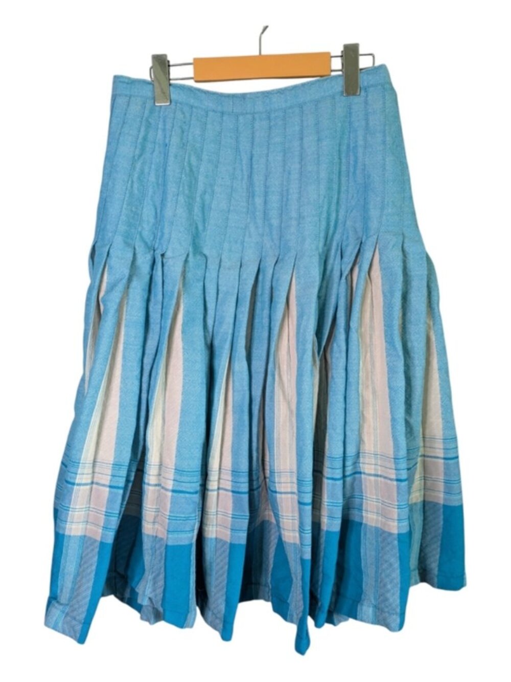 Tootal Collection 100% British Wool Pleated Plaid Skirt Blue Gray Size US 12